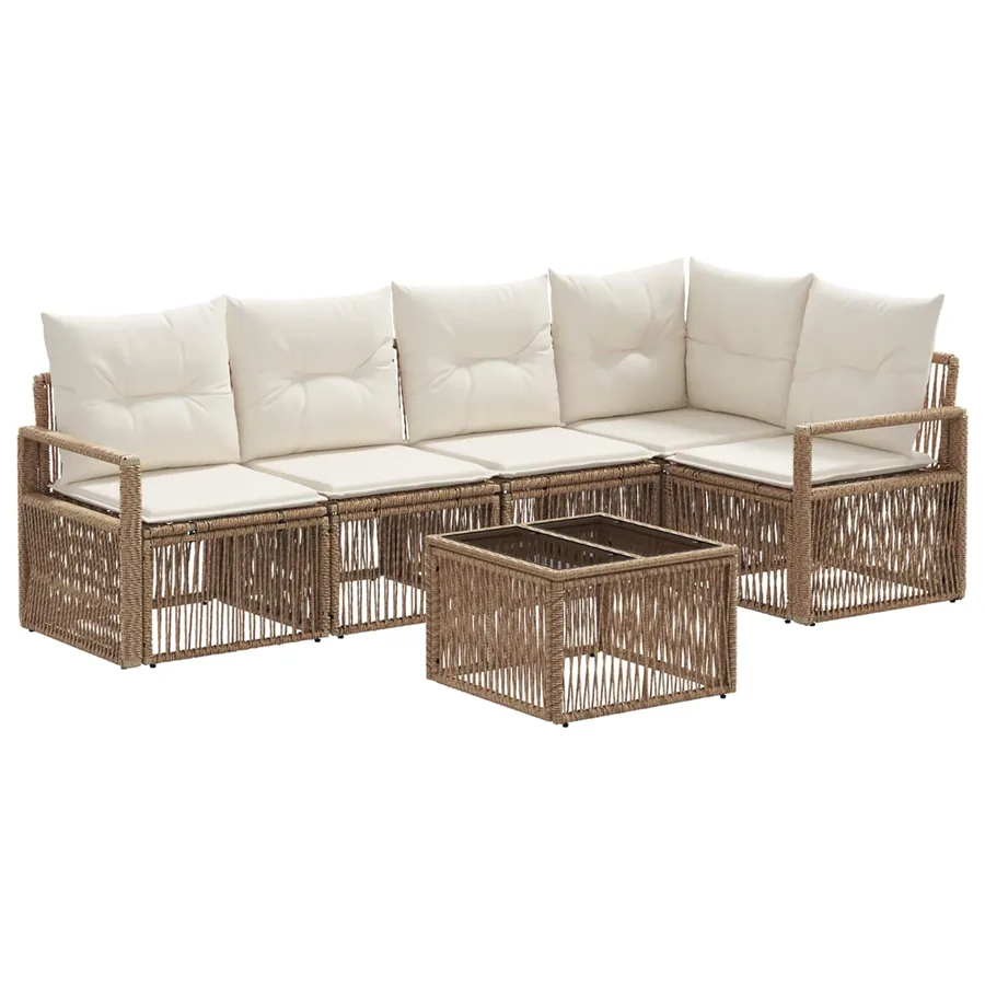 Ensemble de canapé de jardin 6 pcs Beige polyrotin - 2