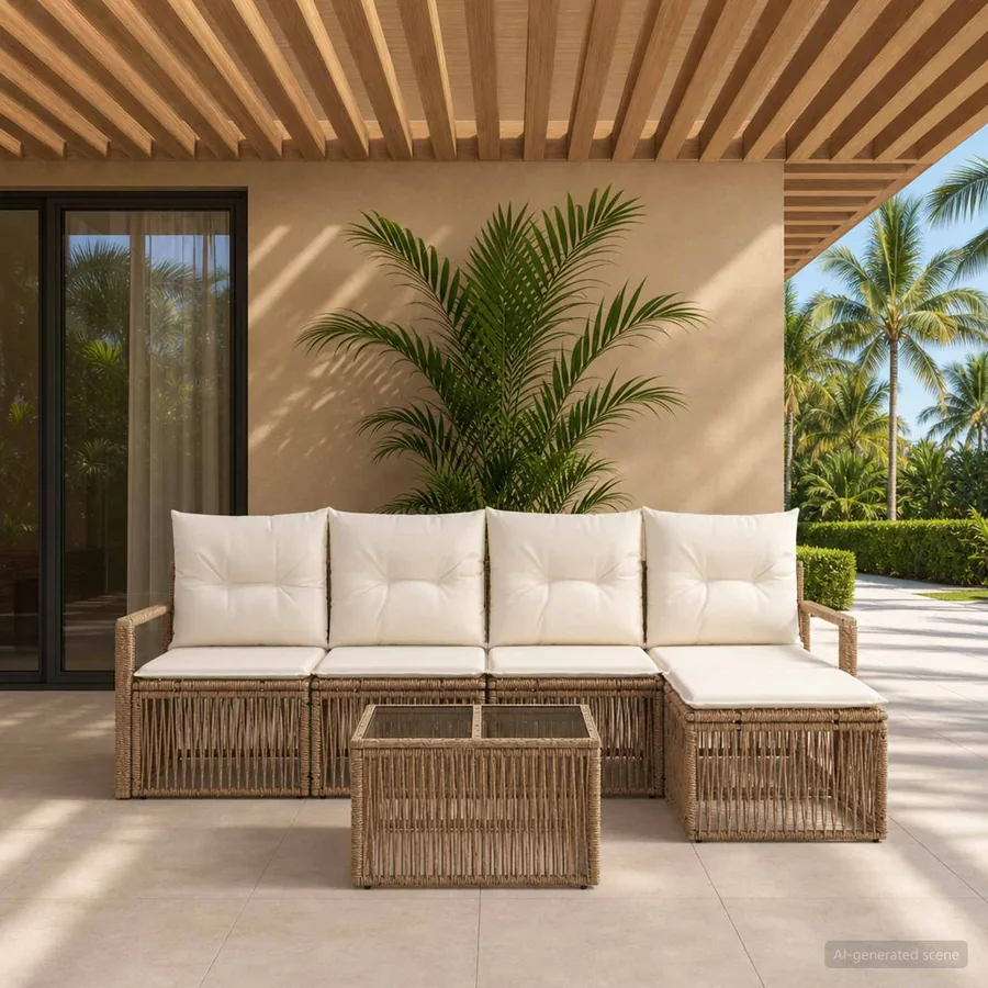 Ensemble de canapé de jardin 6 pcs Beige polyrotin