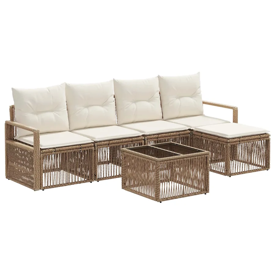 Ensemble de canapé de jardin 6 pcs Beige polyrotin - 2
