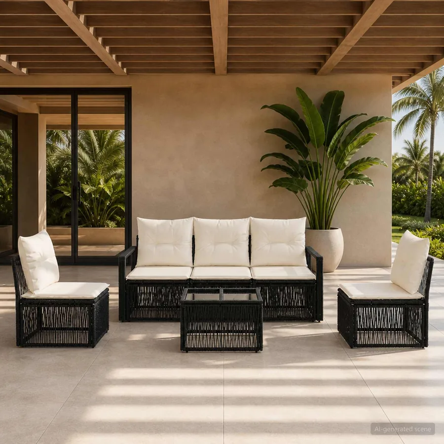 Ensemble de canapé de jardin 6 pcs Noir polyrotin