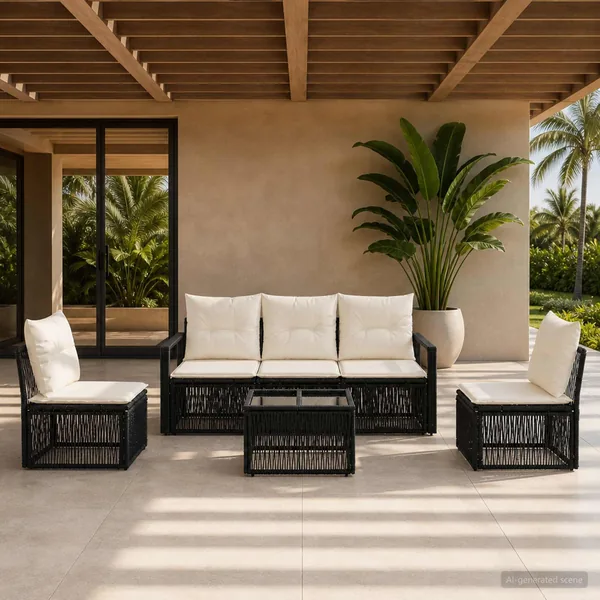 Ensemble de canapé de jardin 6 pcs Noir polyrotin
