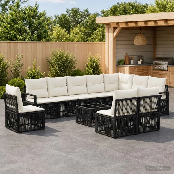 Ensemble de canapé de jardin 11 pcs Noir polyrotin