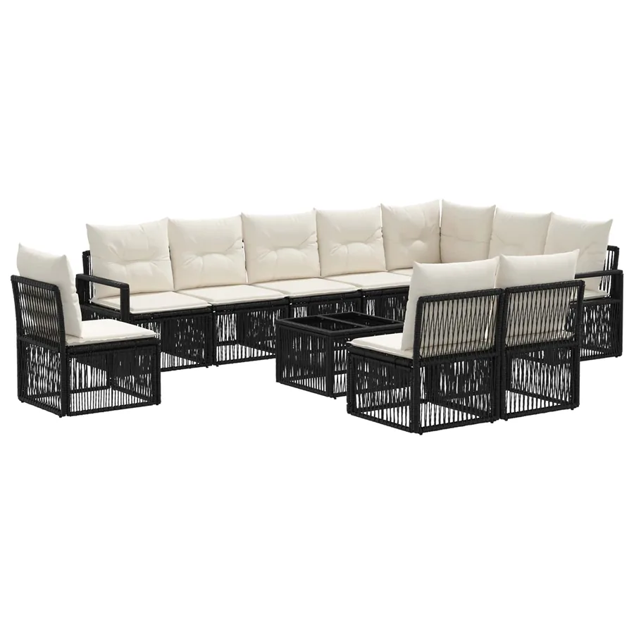 Ensemble de canapé de jardin 11 pcs Noir polyrotin - 2