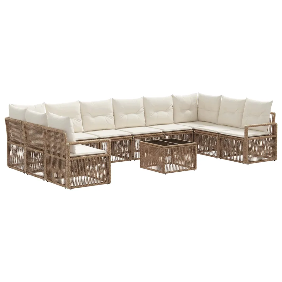 Ensemble de canapé de jardin 11 pcs Beige polyrotin - 2