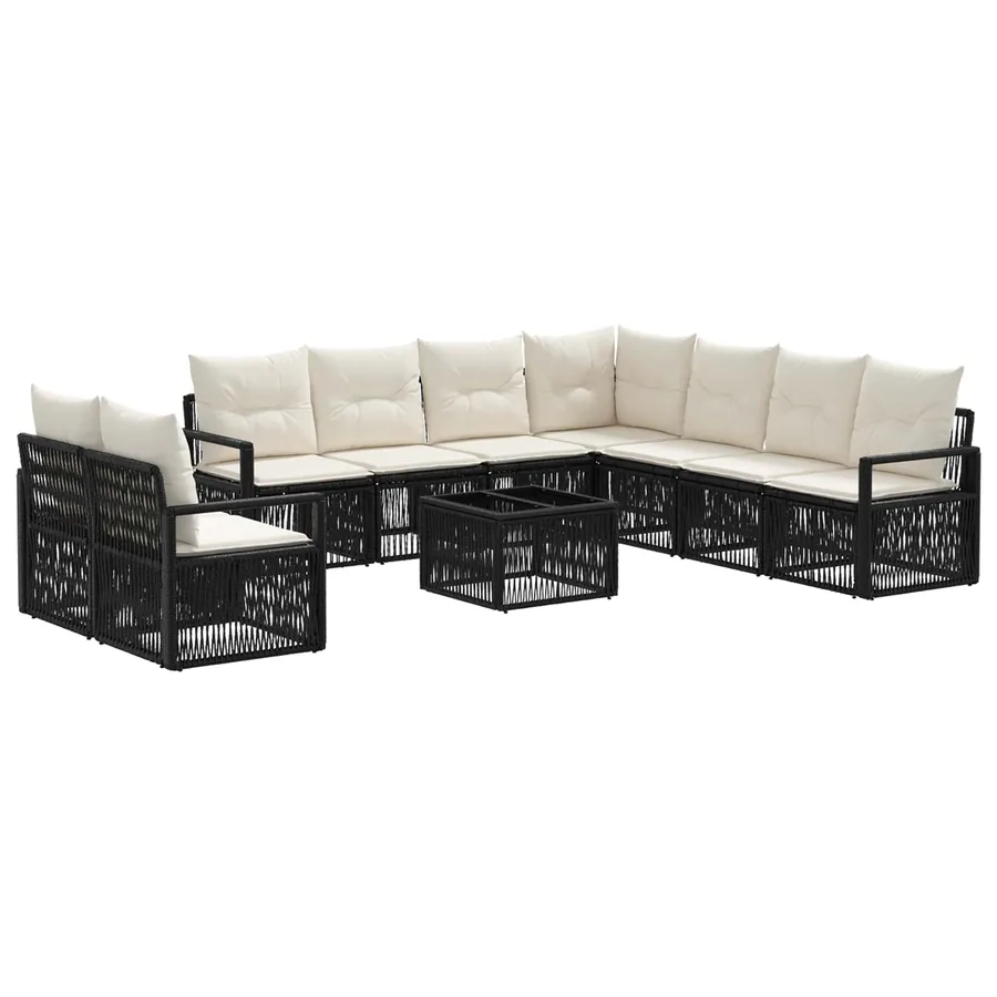 Ensemble de canapé de jardin 10 pcs Noir polyrotin - 2