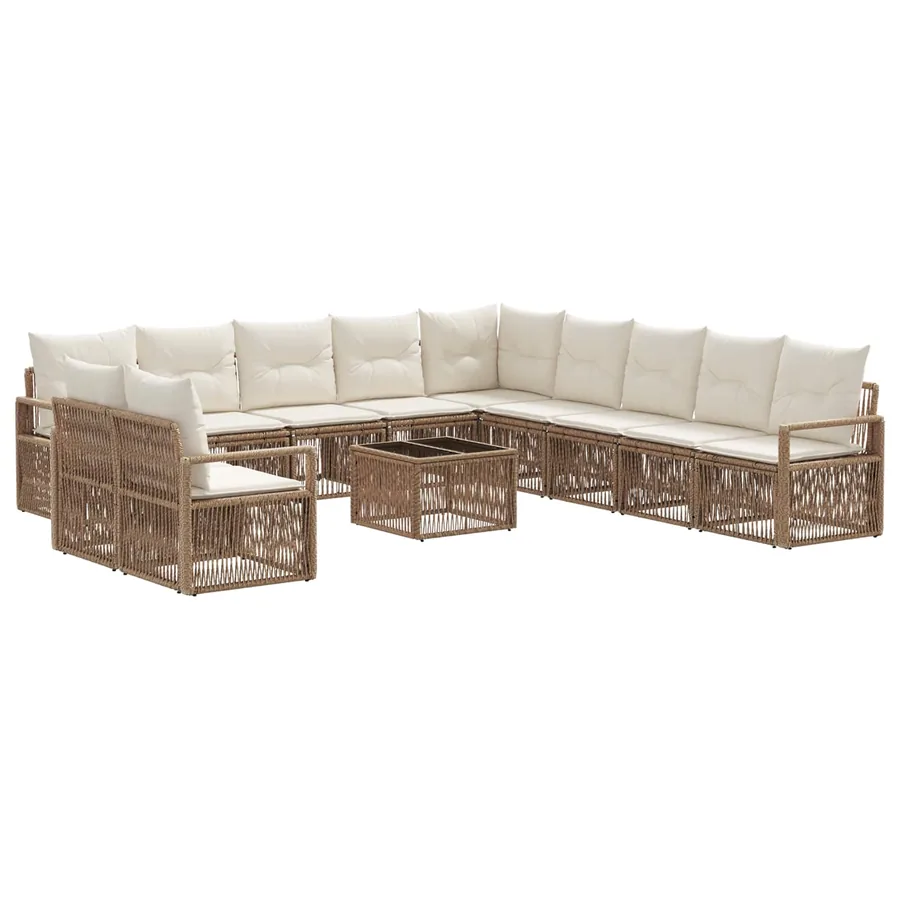 Ensemble de canapé de jardin 12 pcs Beige polyrotin - 2
