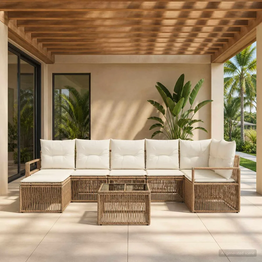 Ensemble de canapé de jardin 8 pcs Beige polyrotin