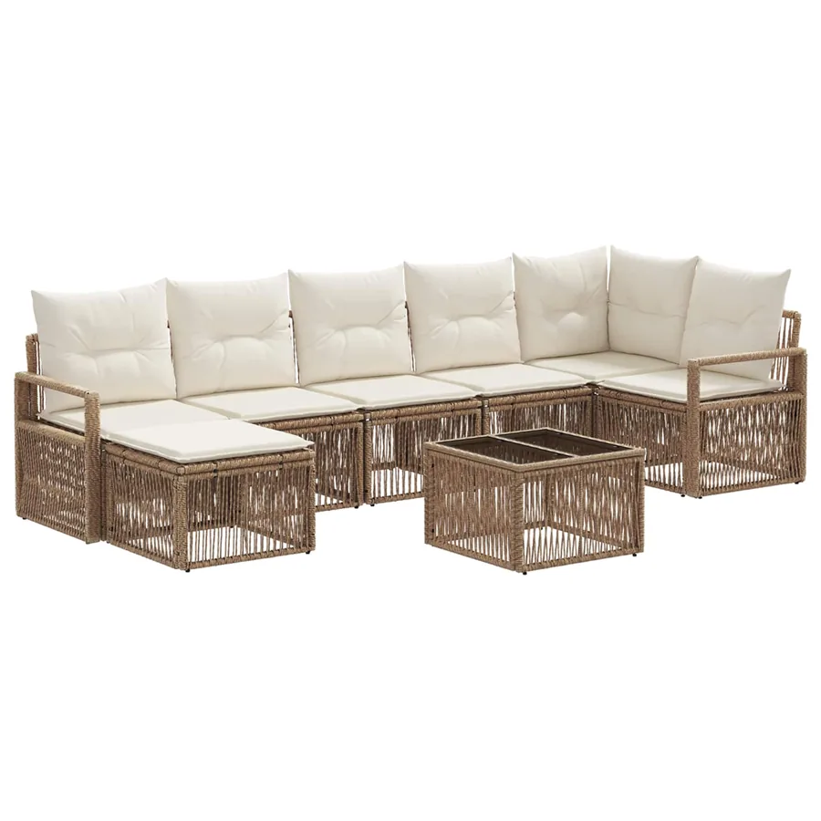 Ensemble de canapé de jardin 8 pcs Beige polyrotin - 2