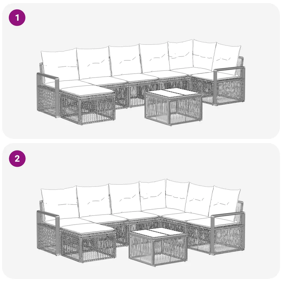 Ensemble de canapé de jardin 8 pcs Beige polyrotin - 9