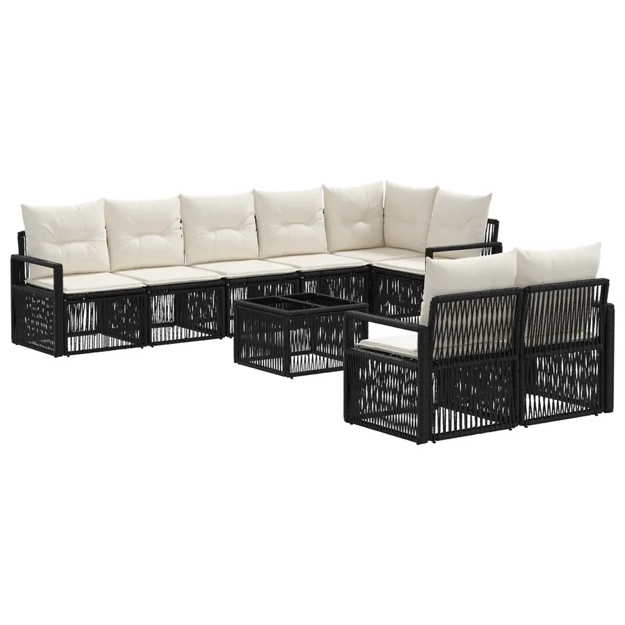 Ensemble de canapé de jardin 9 pcs Noir polyrotin - 2