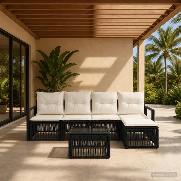 Ensemble de canapé de jardin 6 pcs Noir polyrotin
