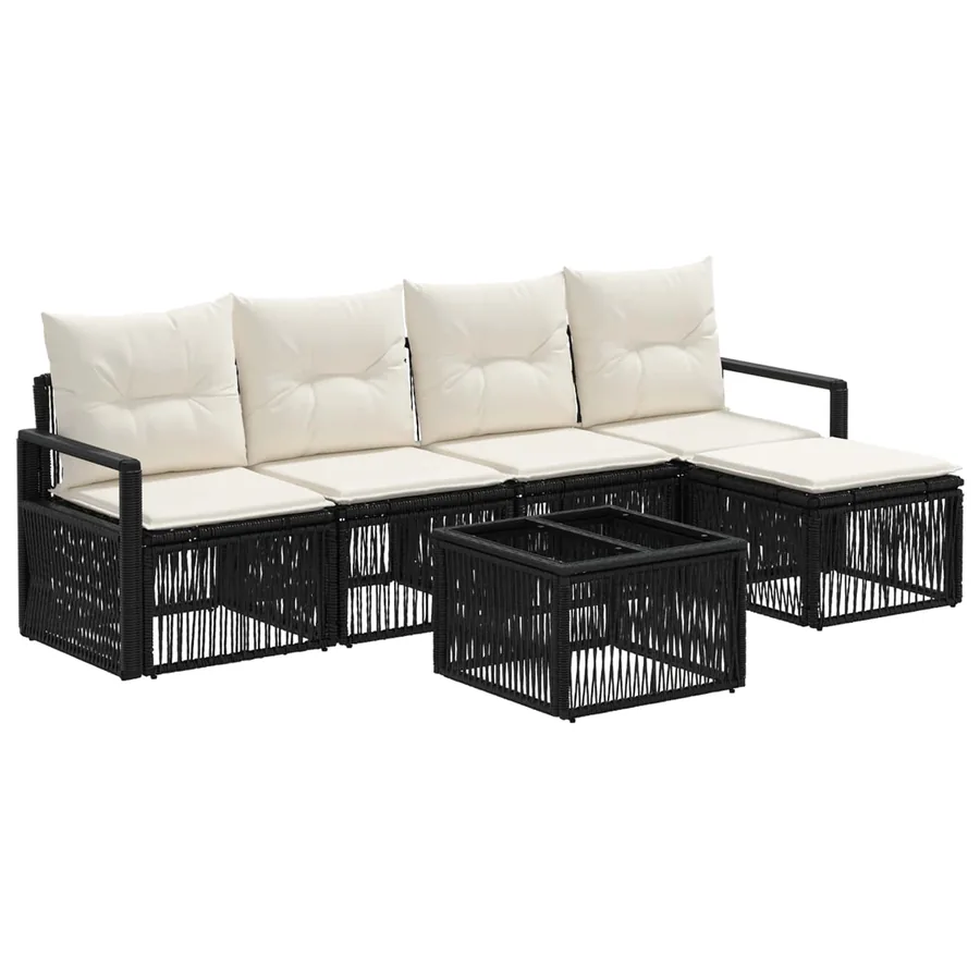 Ensemble de canapé de jardin 6 pcs Noir polyrotin - 2