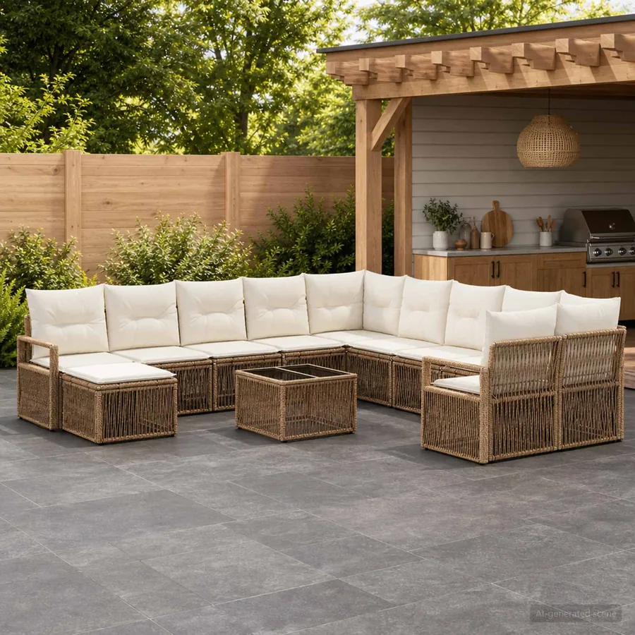 Ensemble de canapé de jardin 12 pcs Beige polyrotin