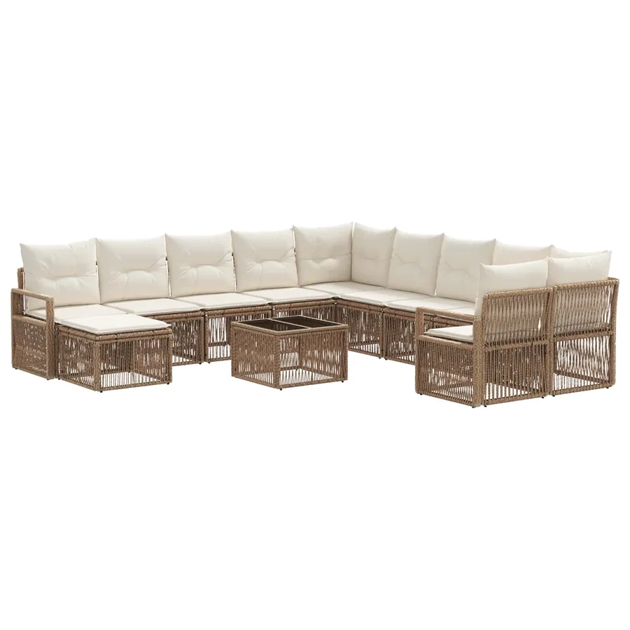 Ensemble de canapé de jardin 12 pcs Beige polyrotin - 2