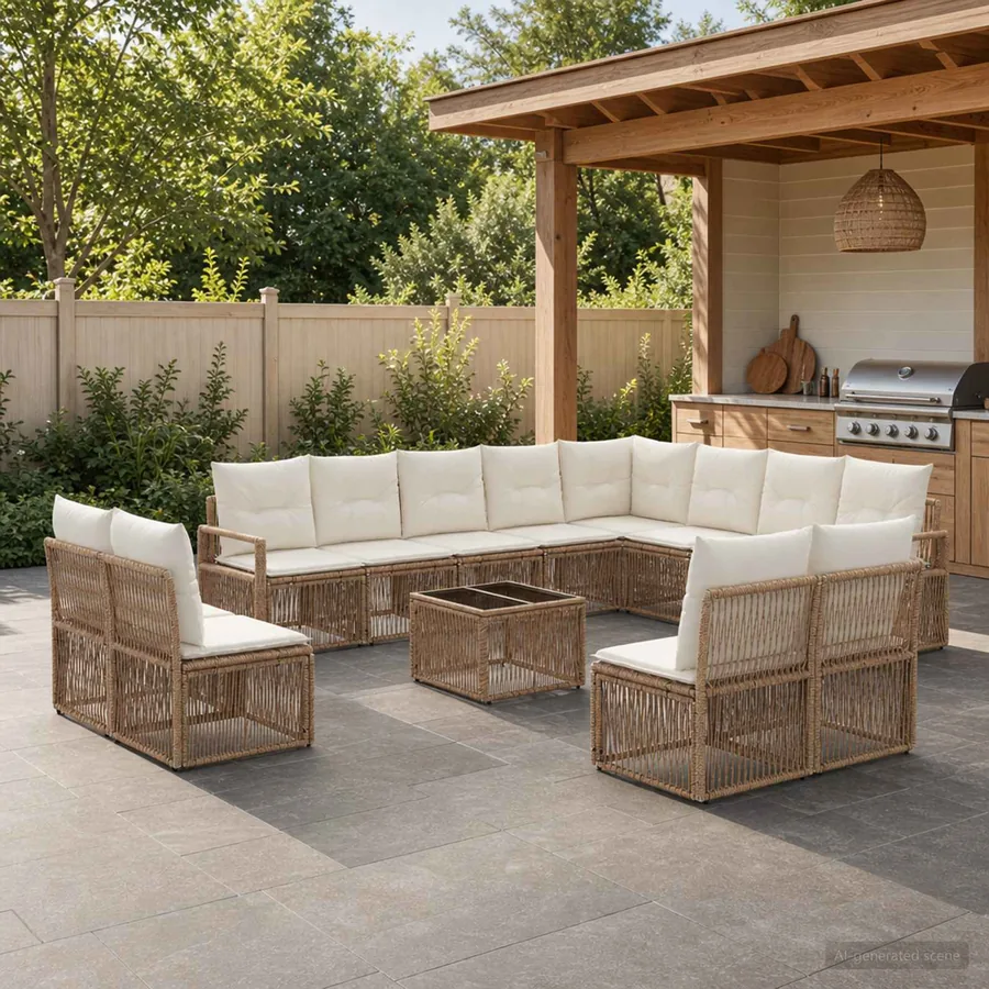 Ensemble de canapé de jardin 13 pcs Beige polyrotin