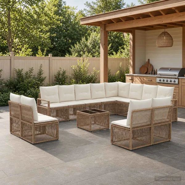 Ensemble de canapé de jardin 13 pcs Beige polyrotin