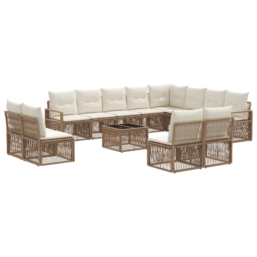 Ensemble de canapé de jardin 13 pcs Beige polyrotin - 2