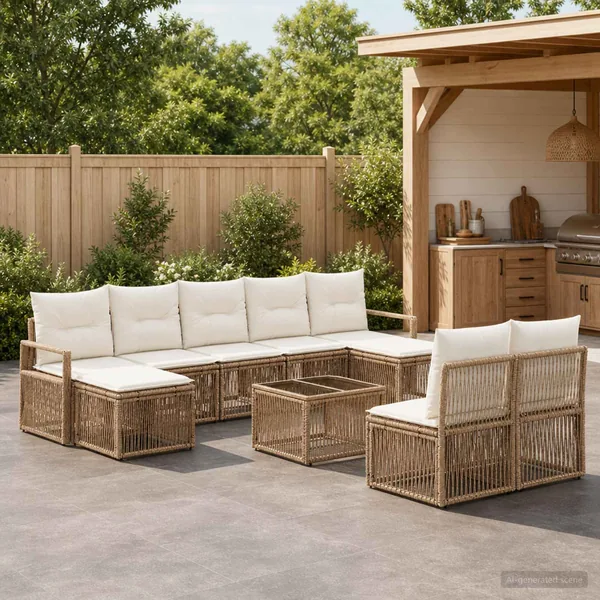 Ensemble de canapé de jardin 10 pcs Beige polyrotin