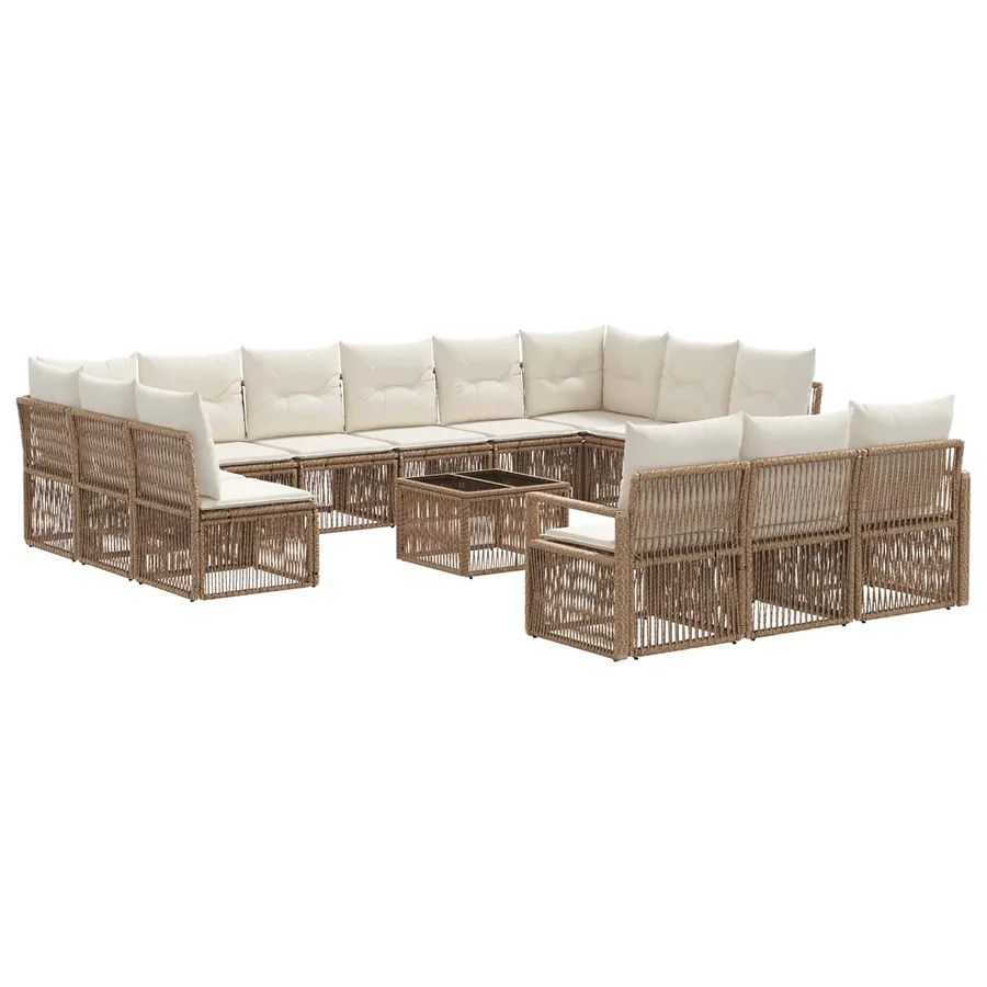 Ensemble de canapé de jardin 14 pcs Beige polyrotin - 2