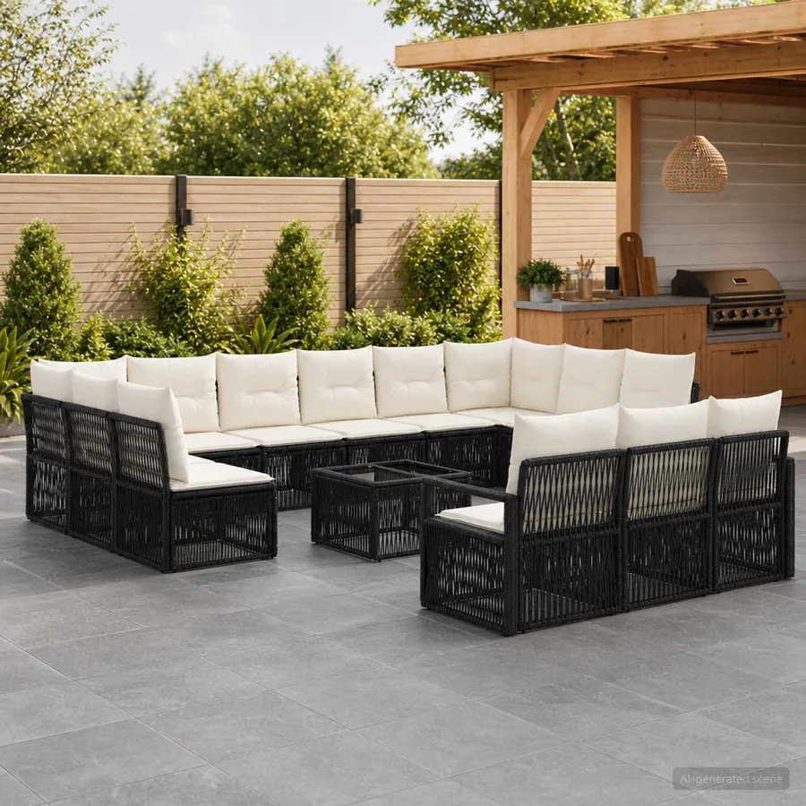 Ensemble de canapé de jardin 14 pcs Noir polyrotin