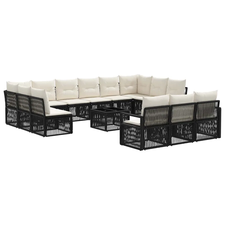 Ensemble de canapé de jardin 14 pcs Noir polyrotin - 2