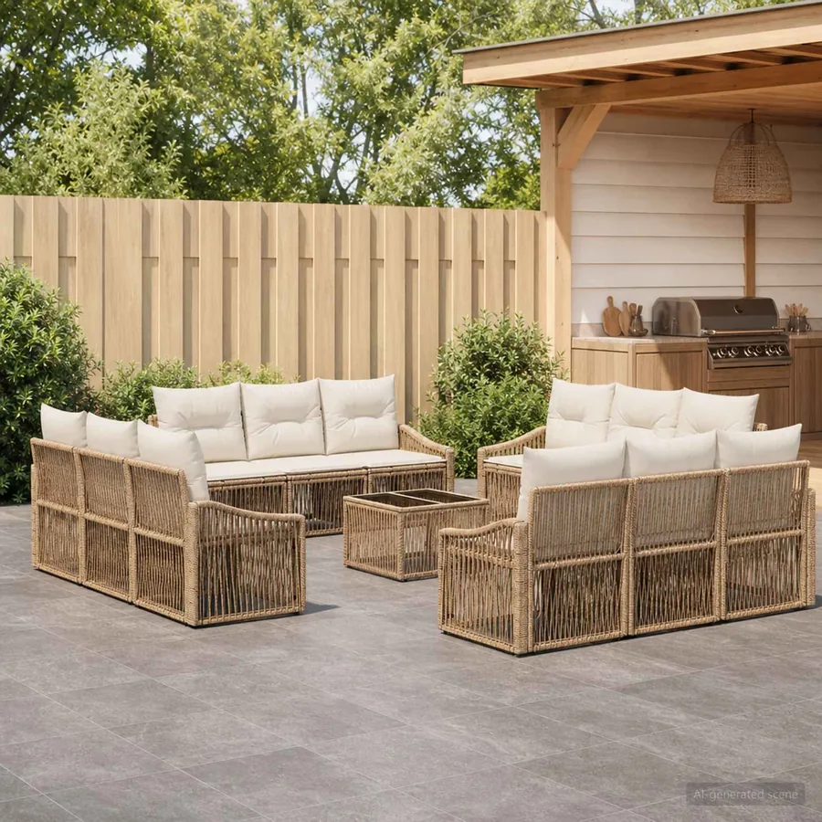 Ensemble de canapé de jardin 13 pcs Beige polyrotin