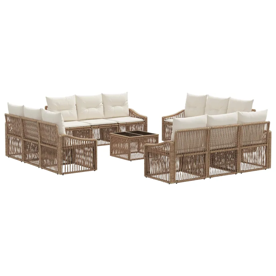 Ensemble de canapé de jardin 13 pcs Beige polyrotin - 2
