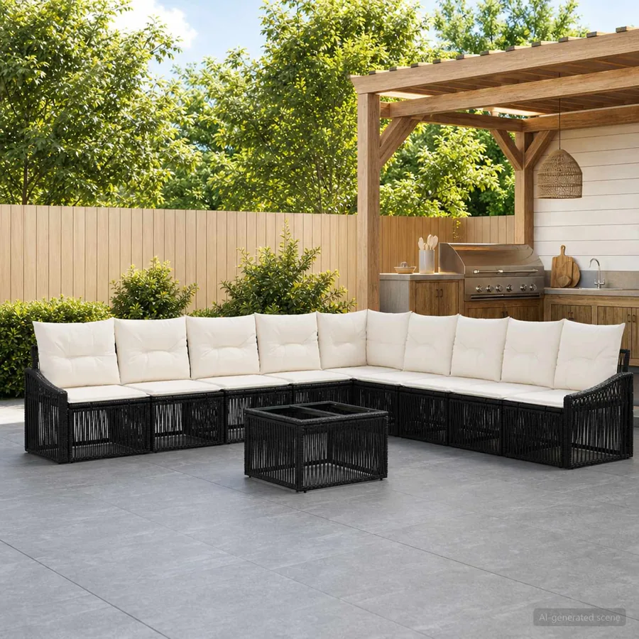 Ensemble de canapé de jardin 10 pcs Noir polyrotin