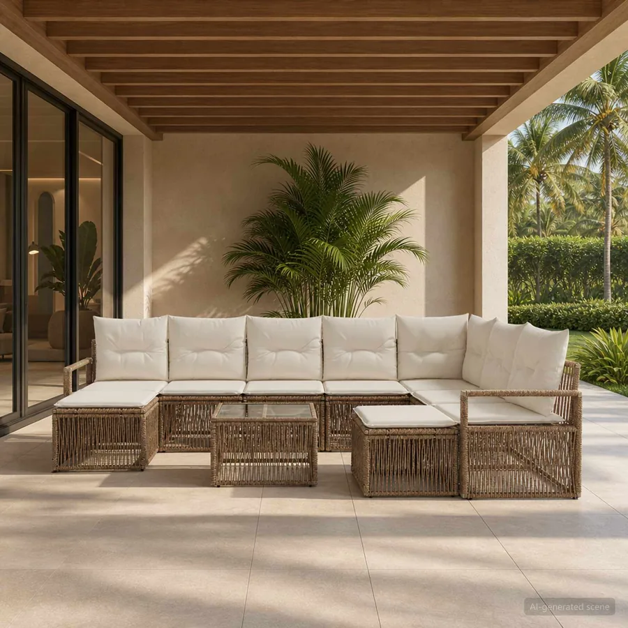 Ensemble de canapé de jardin 10 pcs Beige polyrotin