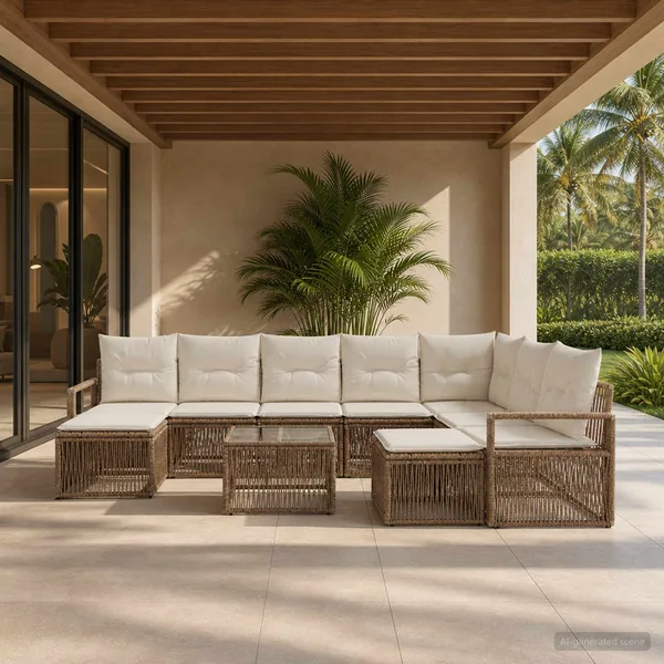 Ensemble de canapé de jardin 10 pcs Beige polyrotin