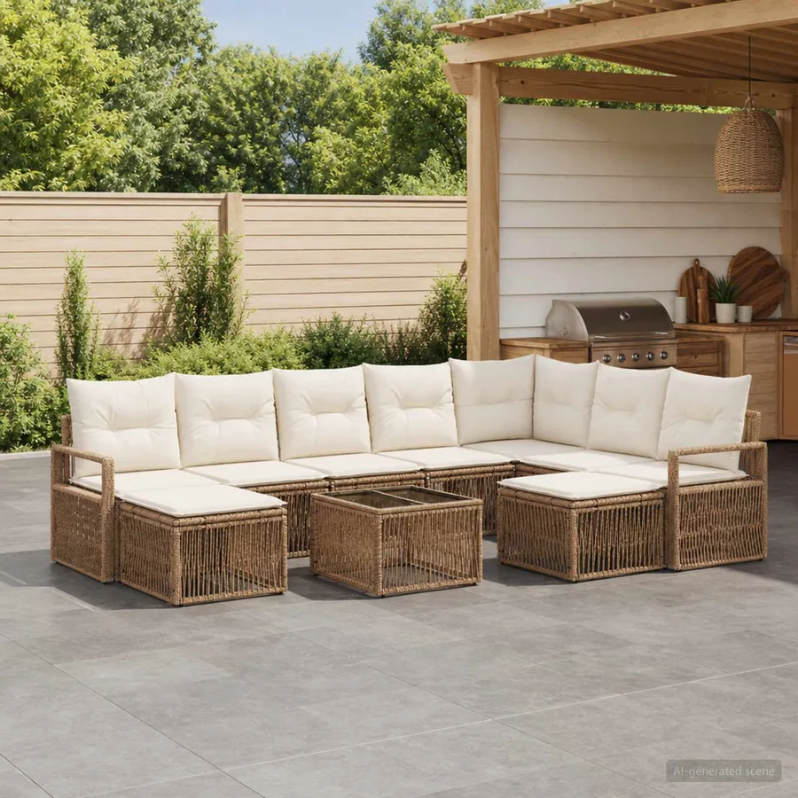 Ensemble de canapé de jardin 10 pcs Beige polyrotin - 3