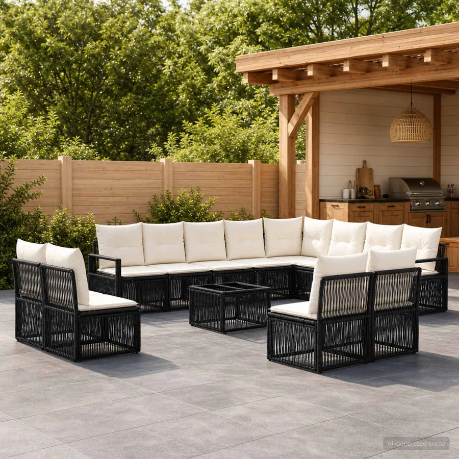 Ensemble de canapé de jardin 13 pcs Noir polyrotin