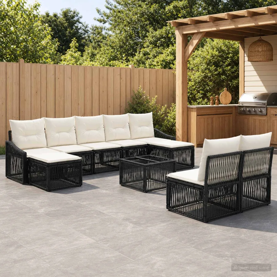 Ensemble de canapé de jardin 10 pcs Noir polyrotin
