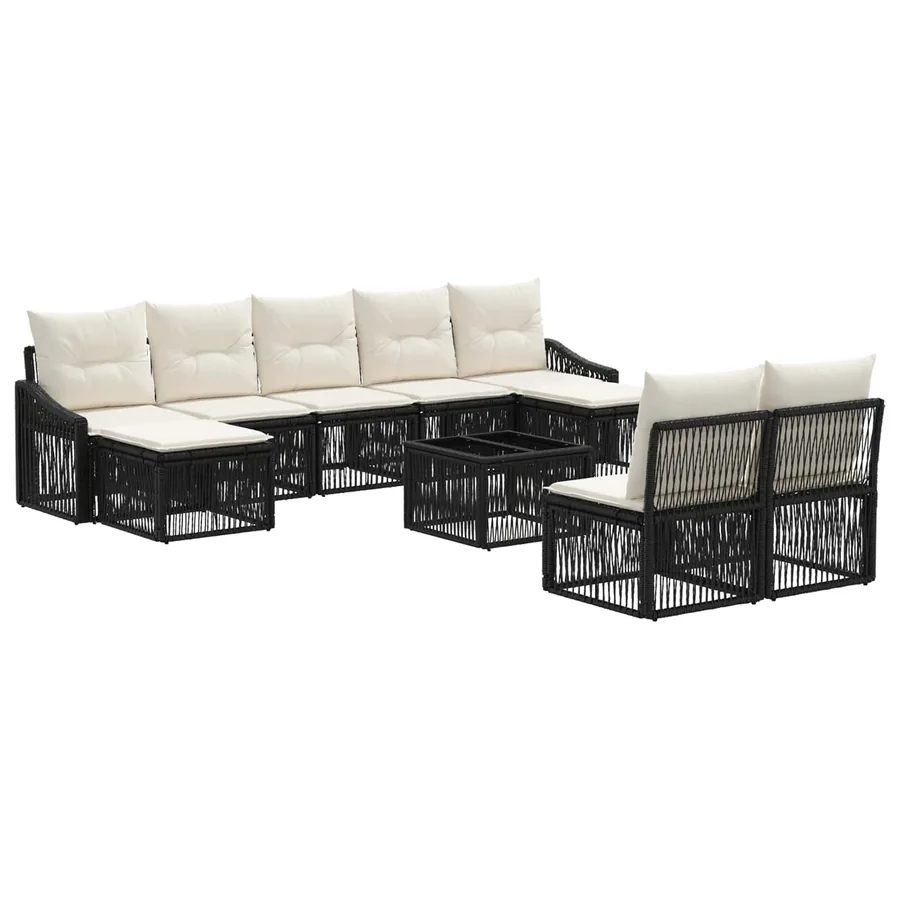 Ensemble de canapé de jardin 10 pcs Noir polyrotin - 2