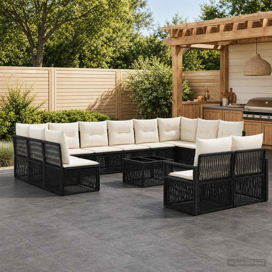 Ensemble de canapé de jardin 13 pcs Noir polyrotin