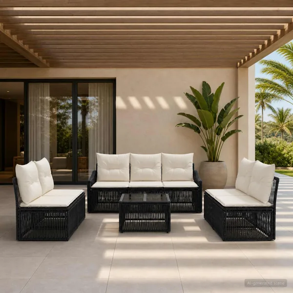 Ensemble de canapé de jardin 8 pcs Noir polyrotin
