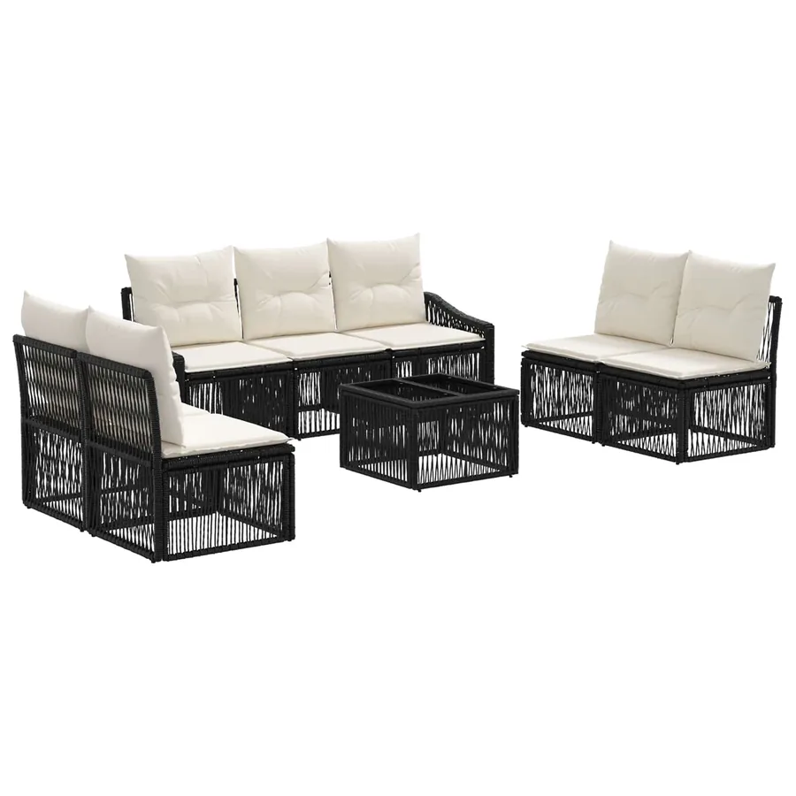 Ensemble de canapé de jardin 8 pcs Noir polyrotin - 2