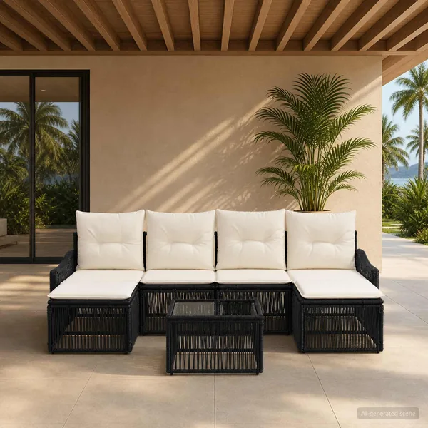 Ensemble de canapé de jardin 7 pcs Noir polyrotin