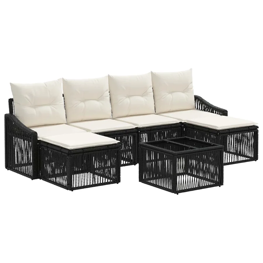 Ensemble de canapé de jardin 7 pcs Noir polyrotin - 2
