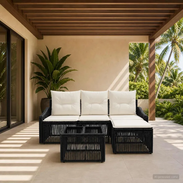 Ensemble de canapé de jardin 5 pcs Noir polyrotin
