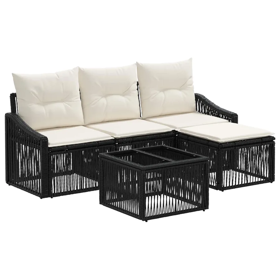 Ensemble de canapé de jardin 5 pcs Noir polyrotin - 2