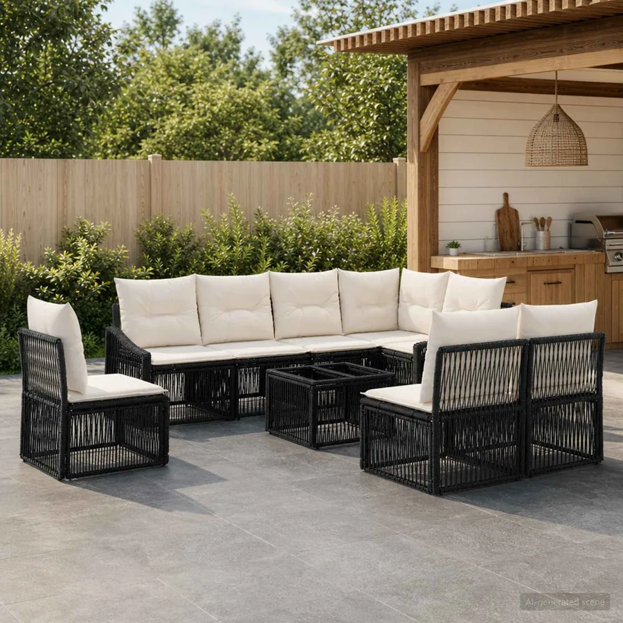 Ensemble de canapé de jardin 9 pcs Noir polyrotin
