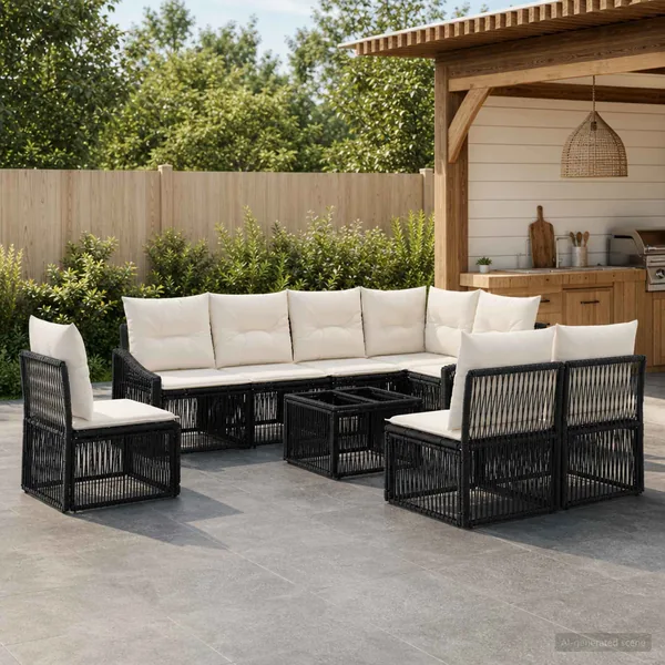 Ensemble de canapé de jardin 9 pcs Noir polyrotin