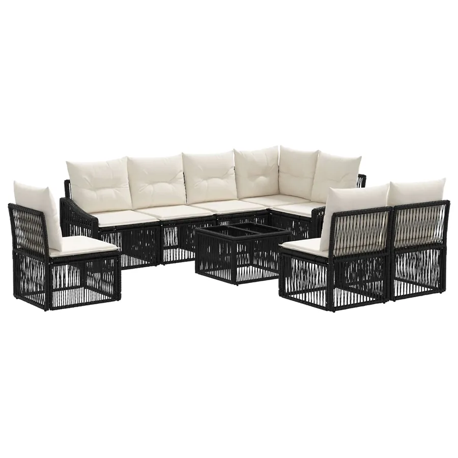 Ensemble de canapé de jardin 9 pcs Noir polyrotin - 2