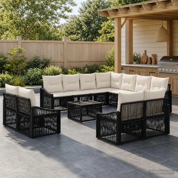Ensemble de canapé de jardin 12 pcs Noir polyrotin
