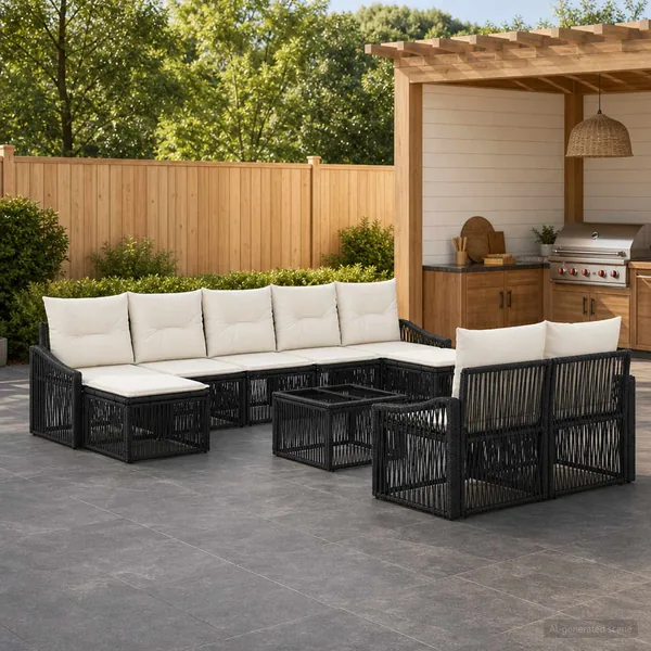 Ensemble de canapé de jardin 10 pcs Noir polyrotin