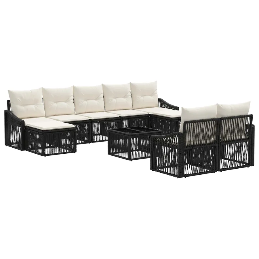 Ensemble de canapé de jardin 10 pcs Noir polyrotin - 2