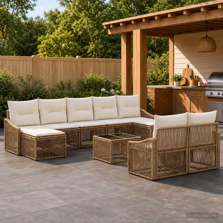 Ensemble de canapé de jardin 10 pcs Beige polyrotin