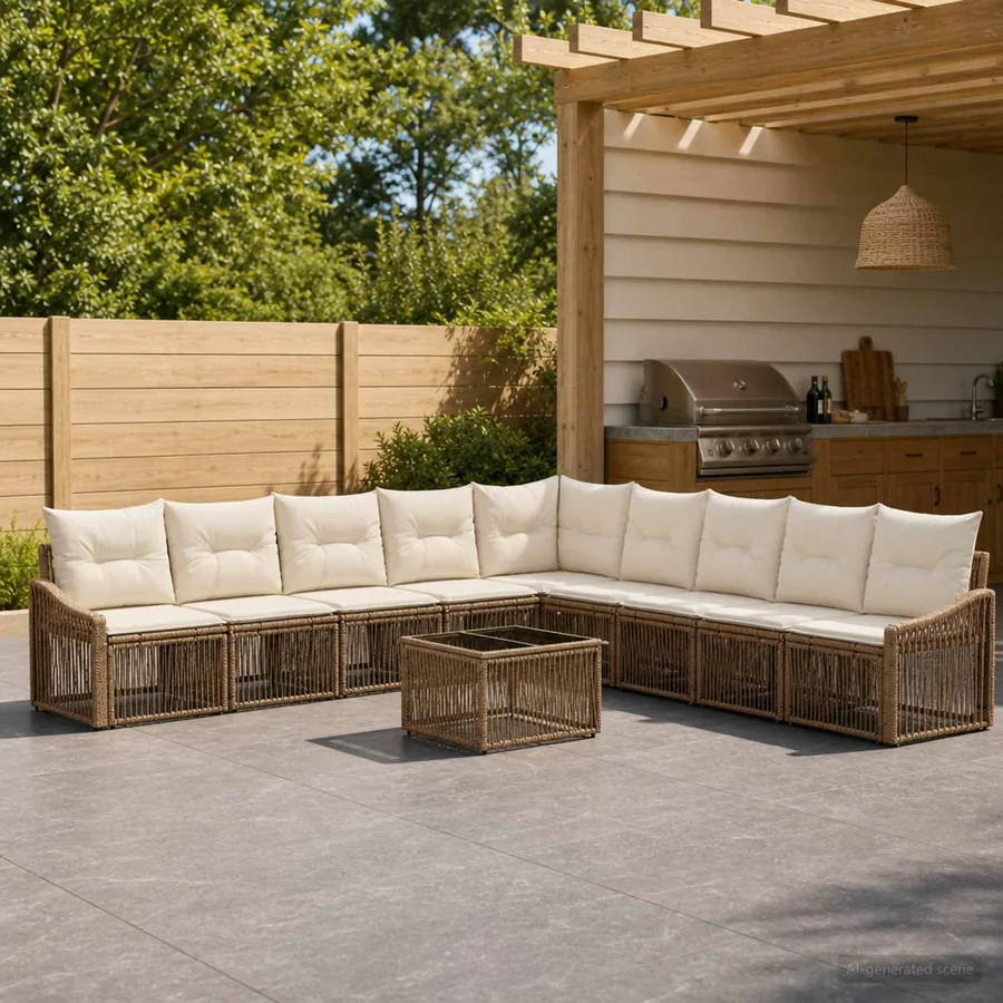 Ensemble de canapé de jardin 10 pcs Beige polyrotin