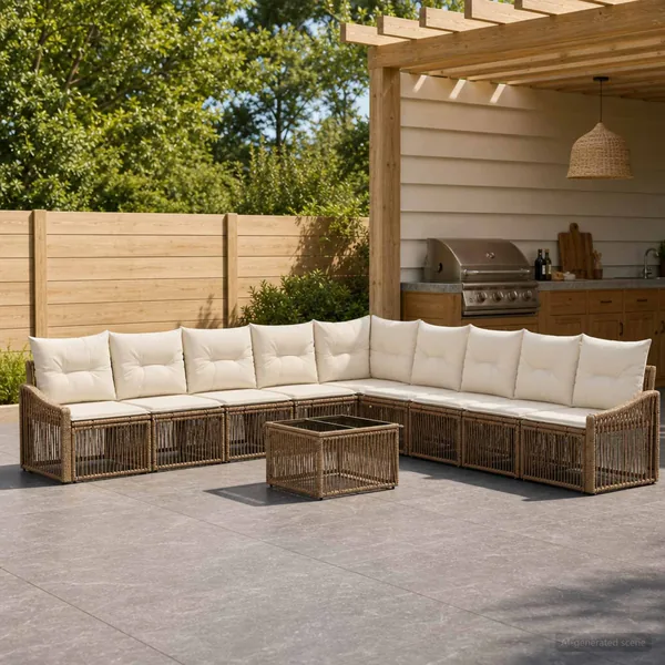 Ensemble de canapé de jardin 10 pcs Beige polyrotin